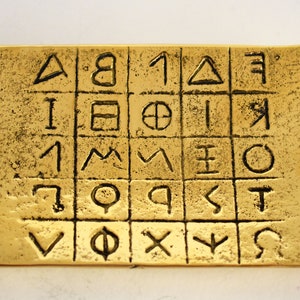 Placa - Alfabeto griego antiguo - El antepasado de las escrituras latinas y cirílicas - Estatua de bronce puro