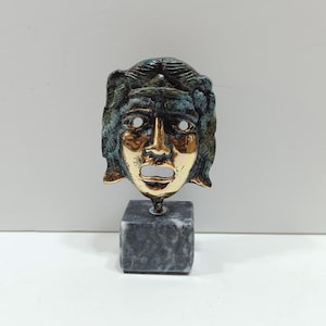 Tragedy Mask - Ancient Greece - Drama - Decorative - Necessary Device for the Art of Theater - Handmade - pure bronze  statue