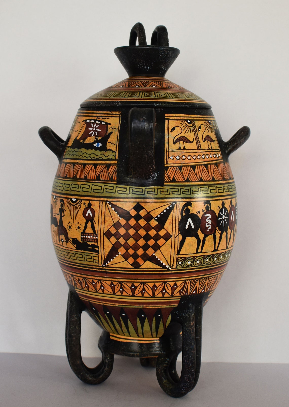 Ancient Greek vase Spartan Warriors Chariot 0wl Athenian | Etsy