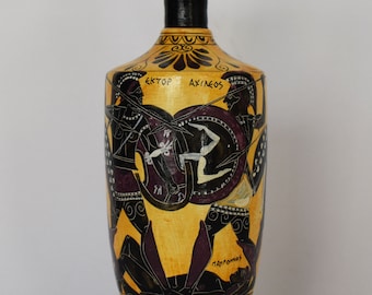 Achilles Hector Menelaus Paris Patroclus - Trojan War, Homer&#39;s Iliad - Red Figure Vase - Small - Museum Replica - Lekythos