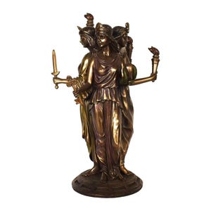 Hecate Hekate - Triple-Bodied - Ancient Greek Goddess of Magic, Witchcraft, the Night, Moon, Ghosts, Necromancy- Cold Cast Bronze Resin