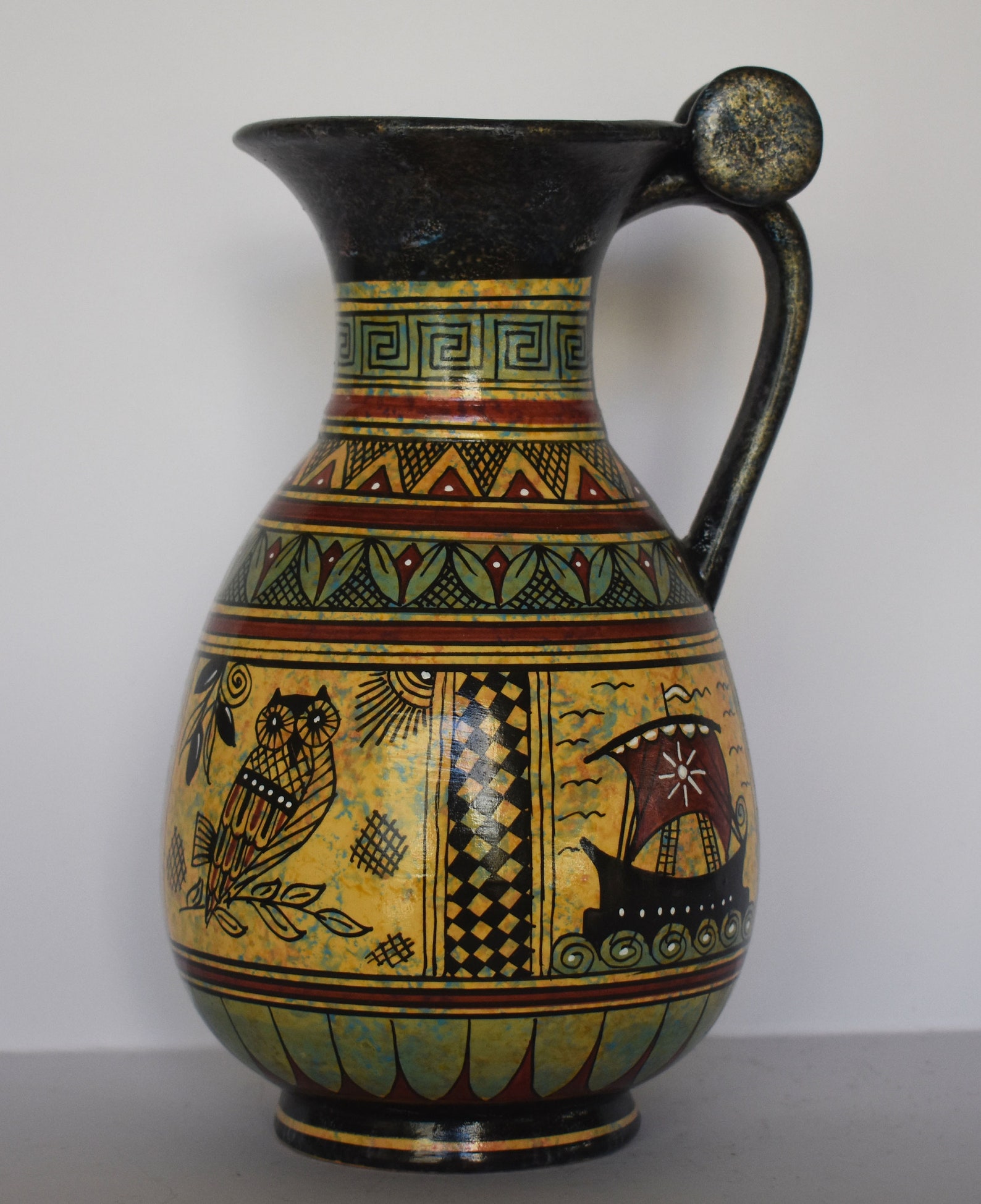 Ancient Greek Vase Warriors Chariot Ship Owl Ceramic Etsy