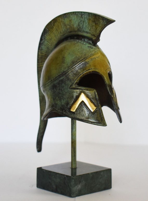 Elmo spartano dell'antica Grecia Guerriero Simbolo Λ Base in marmo  Riproduzione museale Statua in bronzo puro -  Italia