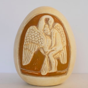 The Egg that Beautiful Helen was born - Leda was seduced by Zeus with the form of a Swan - Ceramic Artifact