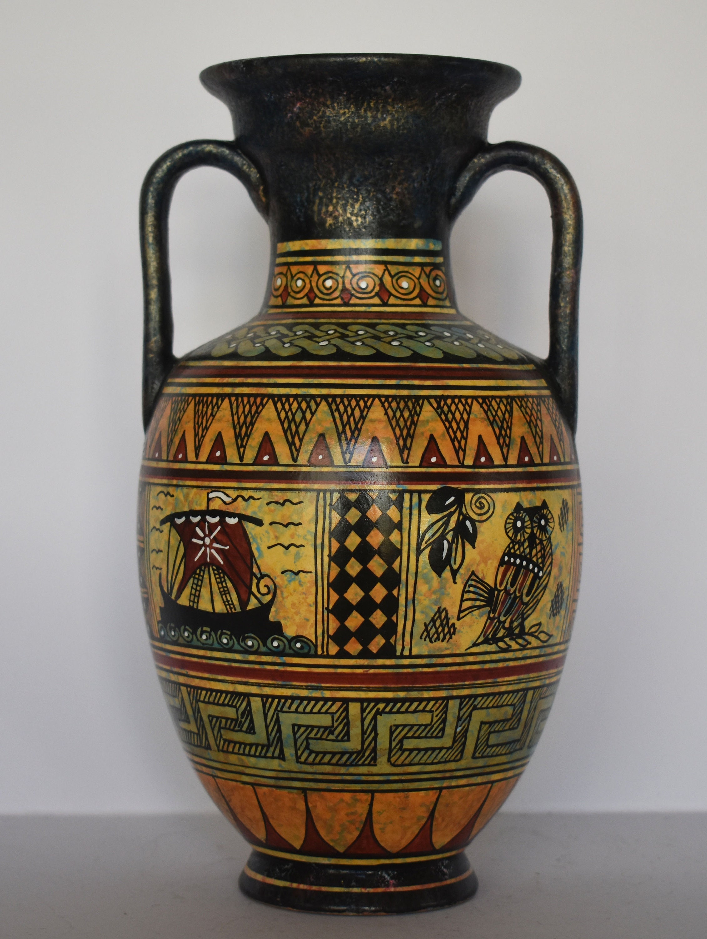 Ancient Greek vase warriors chariot ship owl Ceramic Etsy