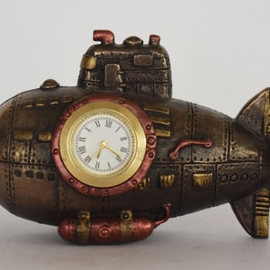 Clock in the Shape of Submarine - Steampunk - Modern Art - Decoration - Cold Cast Bronze Resin