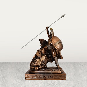 Léonidas - le légendaire roi spartiate mort aux Thermopyles - Chef des 300 - Molon Labe, venez les prendre - Albâtre plaqué cuivre
