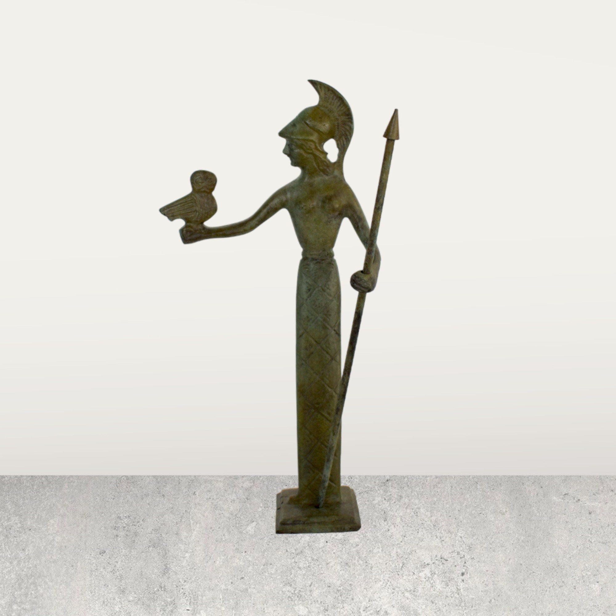 Athena (Minerva) & Owl Greek Roman Goddess of Wisdom Statue, Real Bronze  Powd