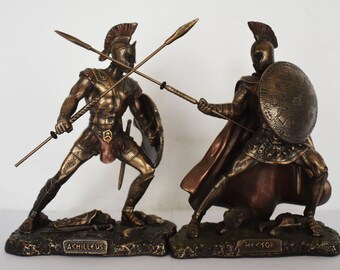Achilles Hector Fight Set - Small - Trojan War - Homer&#39;s Iliad  - Two Paths to Manliness - Cold Cast Bronze Resin