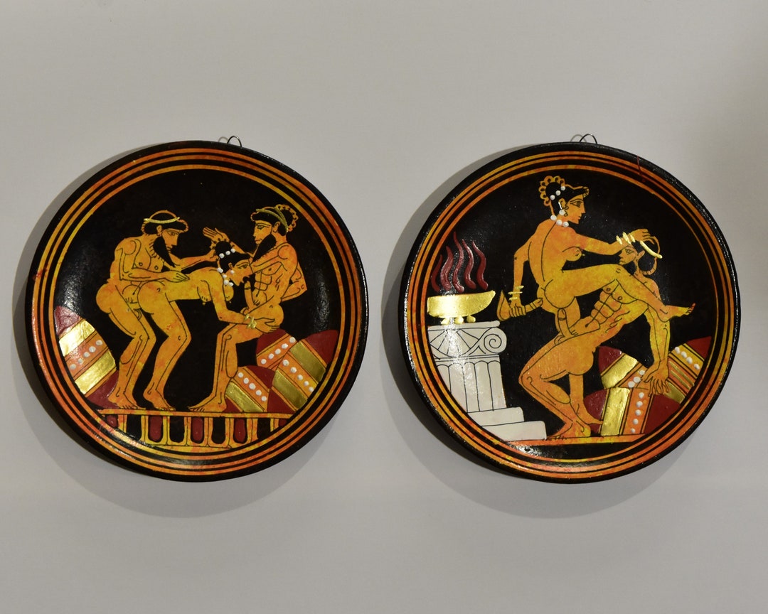 Ancient Erotic Scene - Set of Two - Athens, 450 BC - Representation of Red Figure Vessel
