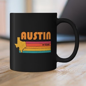 Austin Taza Texas Taza de café Ciudad Retro Idea de regalo Taza turística Austin Texas Regalo TX Austin Souvenir Taza