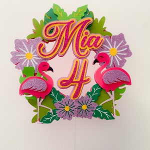 Flamingo Birthday Cake Topper, Tropical Inspired Cake Topper, Flamingo Themed Topper, Tropical Party Decor