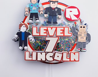 Roblox-taarttopper, Roblox-feestdecor voor jongens, Roblox-verjaardag, aangepaste op Roblox geïnspireerde topper