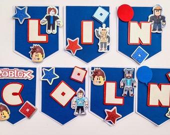 Roblox verjaardagsbanner, aangepaste verjaardagsbanner, gepersonaliseerde Roblox Boy feestartikelen, Roblox Boy verjaardag