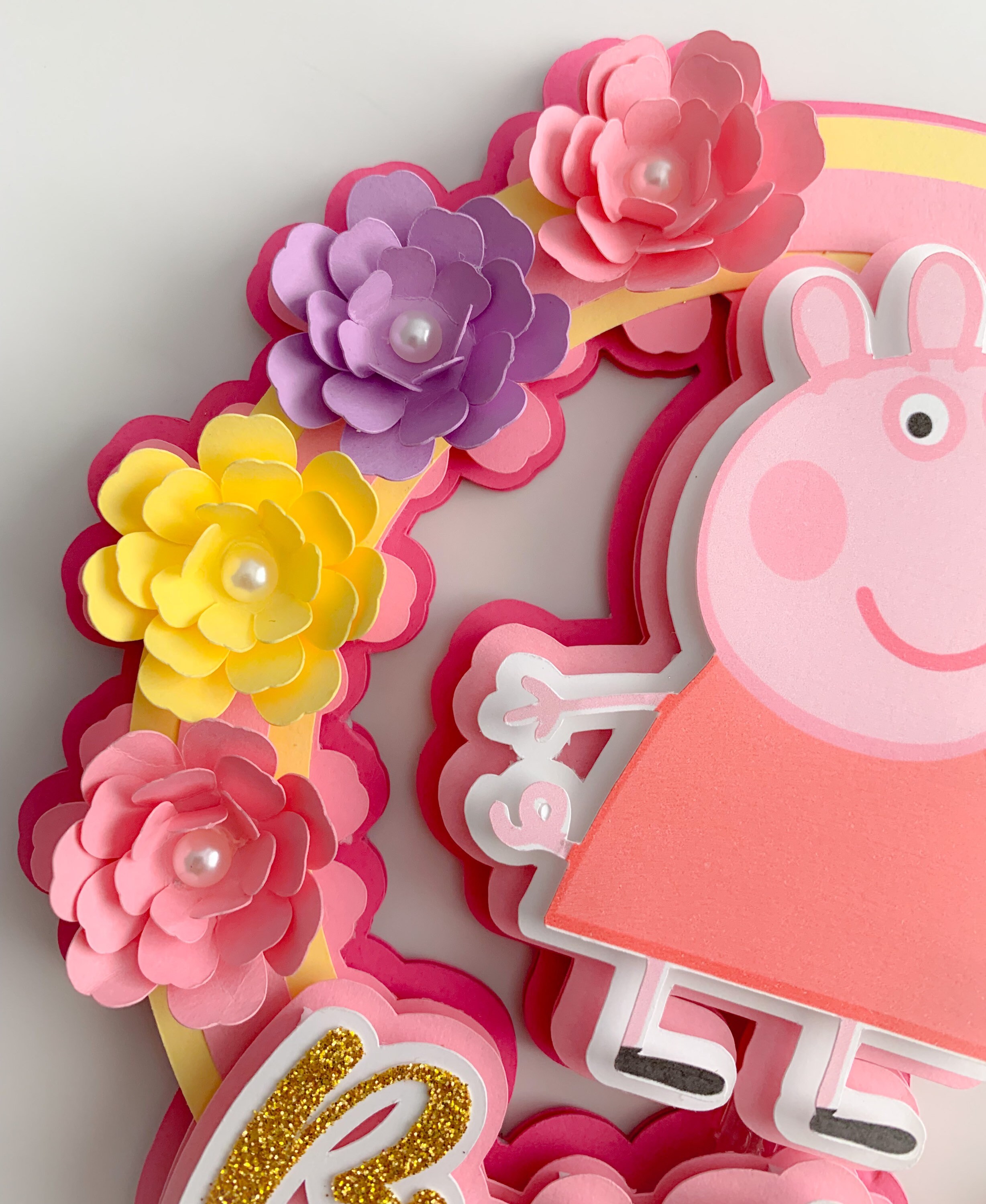 Personalised Peppa Pig 3D Cake Topper - Custom Age & Name - Birthday Cartoon Theme