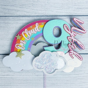 On Cloud 9 Birthday Cake Topper | 9th Birthday Party | Rainbow Birthday Party | Cloud Nine Birthday Party Decorations | Pastel Colors