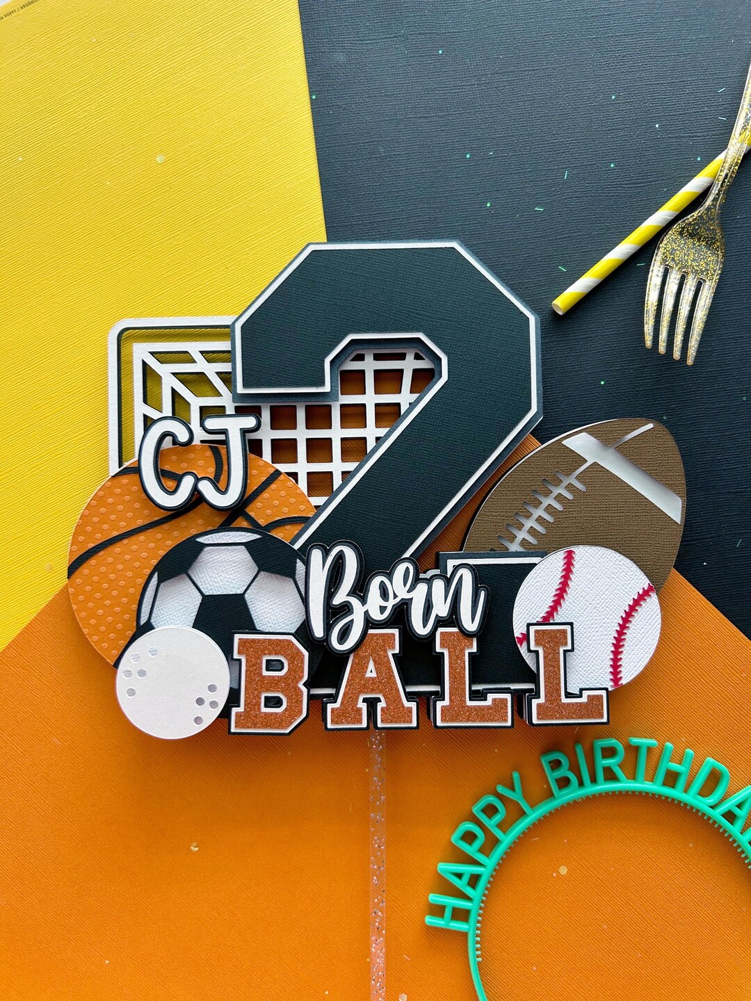 Born Two Ball Cake Topper | Sports Cake Topper | Born 2 Ball | Sports ...