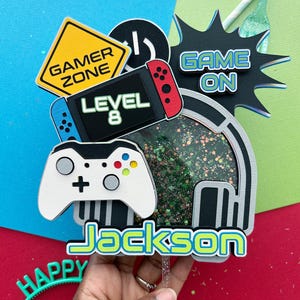 Gamer Cake Topper | Video Game Birthday Cake Topper | Level Up Gaming Birthday Cake Topper | Gaming Birthday Party Decorations