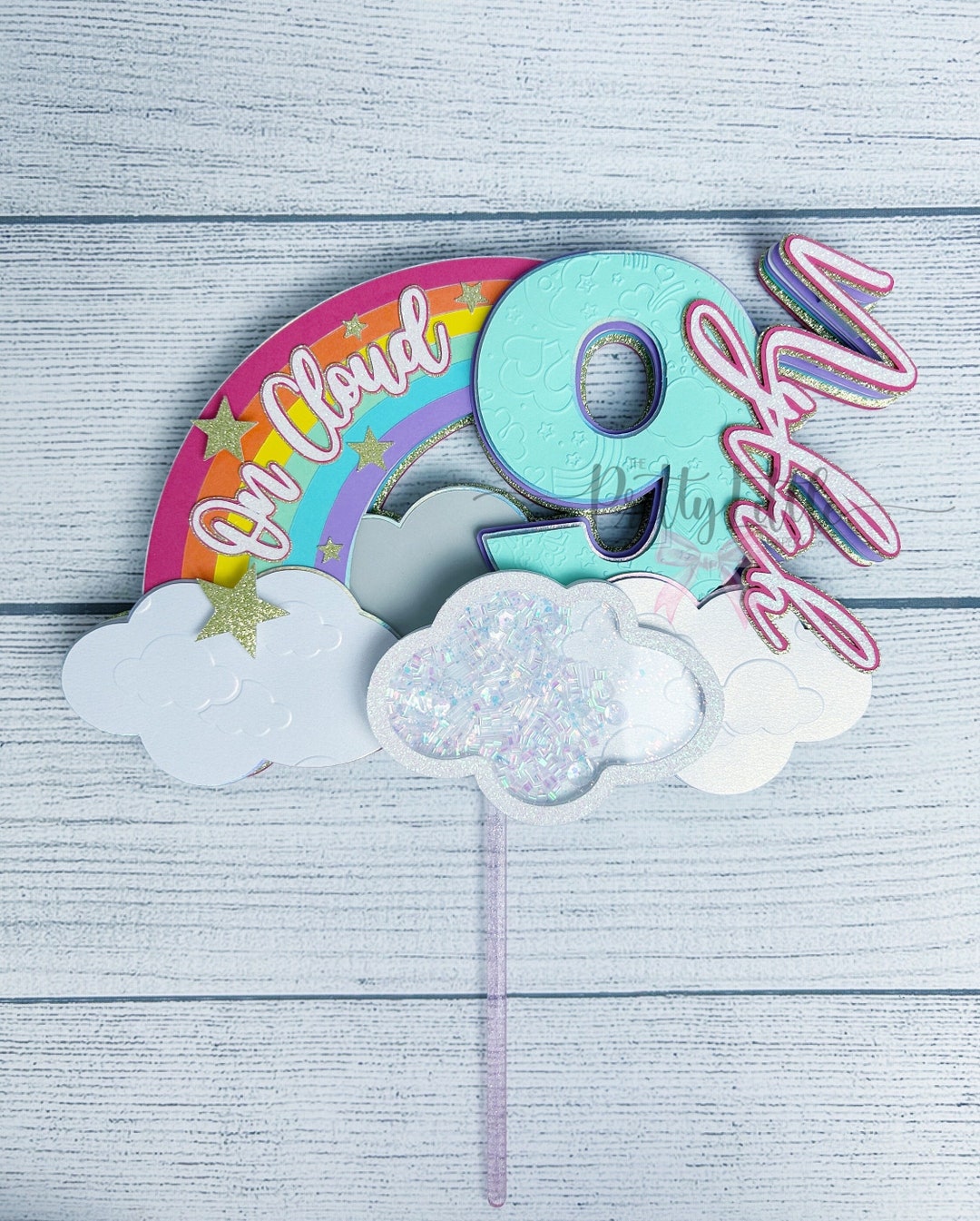 On Cloud 9 Birthday Cake Topper 9th Birthday Party Rainbow Birthday