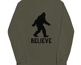 Bigfoot Men’s Long Sleeve Shirt, Bigfoot Shirt, Sasquatch Shirt, Bigfoot Believe Shirt, Sasquatch Believe Shirt, Squatchin Shirt, Squatching