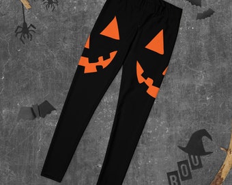 Jack O Lantern Leggings, Halloween Leggings, Cute Fall Halloween Pumpkin Print, Leggings, Yoga Pants, Halloween Jack-O-Lantern Leggings