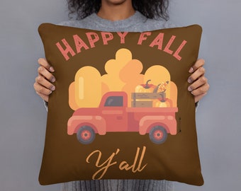 Happy Fall Y'all Throw Pillow, Rustic Farmhouse Decor, Fall Decor, Thanksgiving Pillow, Decorative Pillow, Halloween Pillow, Porch Pillow