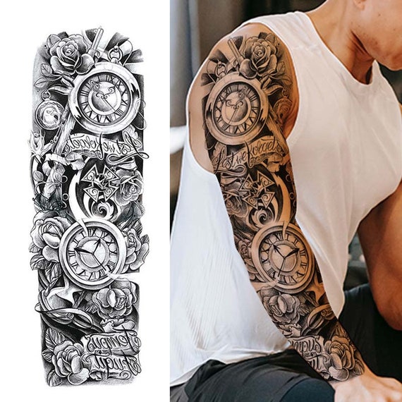 Full Sleeve Tattoo Clock Sleeve Tattoo Sleeve Temporary - Etsy UK Full Sleeve Tattoo Clock Sleeve Tattoo Sleeve Temporary - Etsy UK