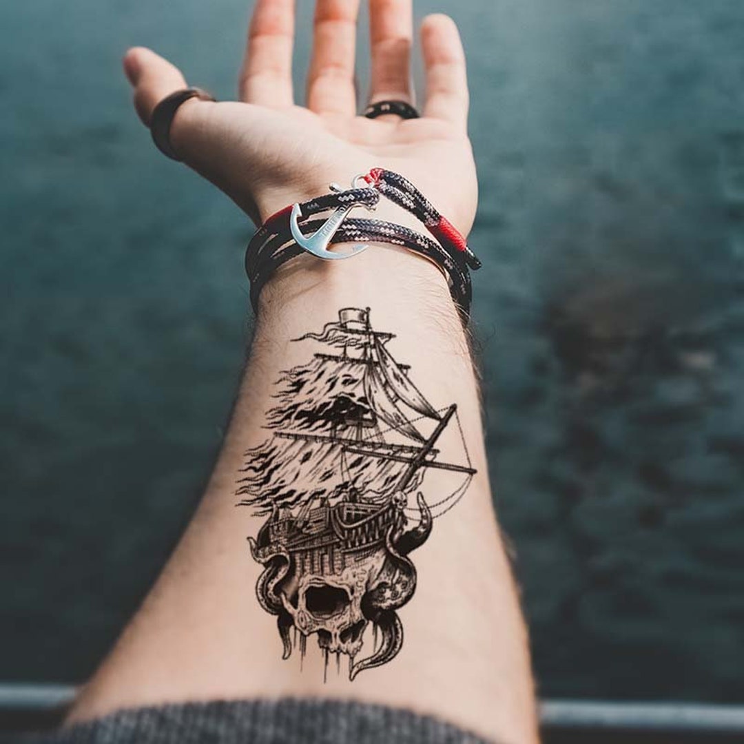 Pirate Ship Tattoo/ Viking Tattoo Temp Tattoo/ Fake Tattoo - Etsy UK