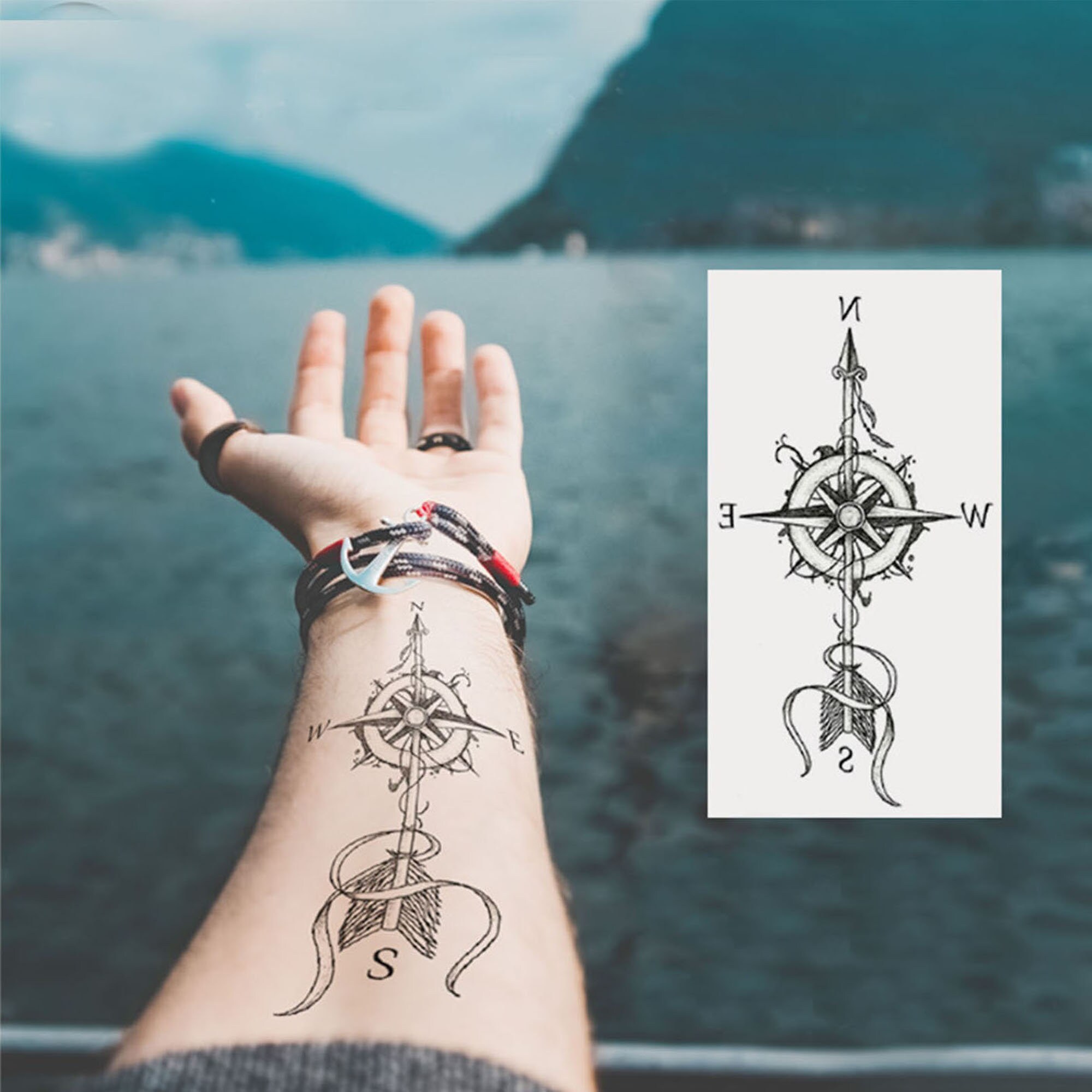 Compass Temporary Tattoo Viking Tattoo Leg Tattoo Arm Etsy