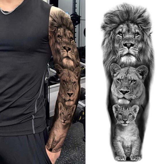 Lion Family Sleeve Tattoo Sleeve Temporary Tattoo Fake - Etsy Lion Family Sleeve Tattoo Sleeve Temporary Tattoo Fake - Etsy