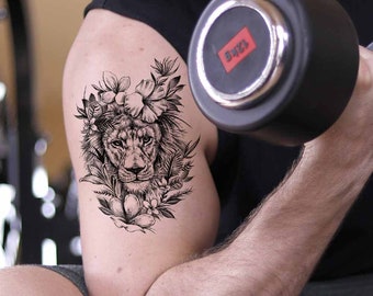 Lion Flower Tattoo Temporary Tattoo/ Lion Cover up Fake - Etsy Australia Lion Flower Tattoo Temporary Tattoo/ Lion Cover up Fake - Etsy Australia