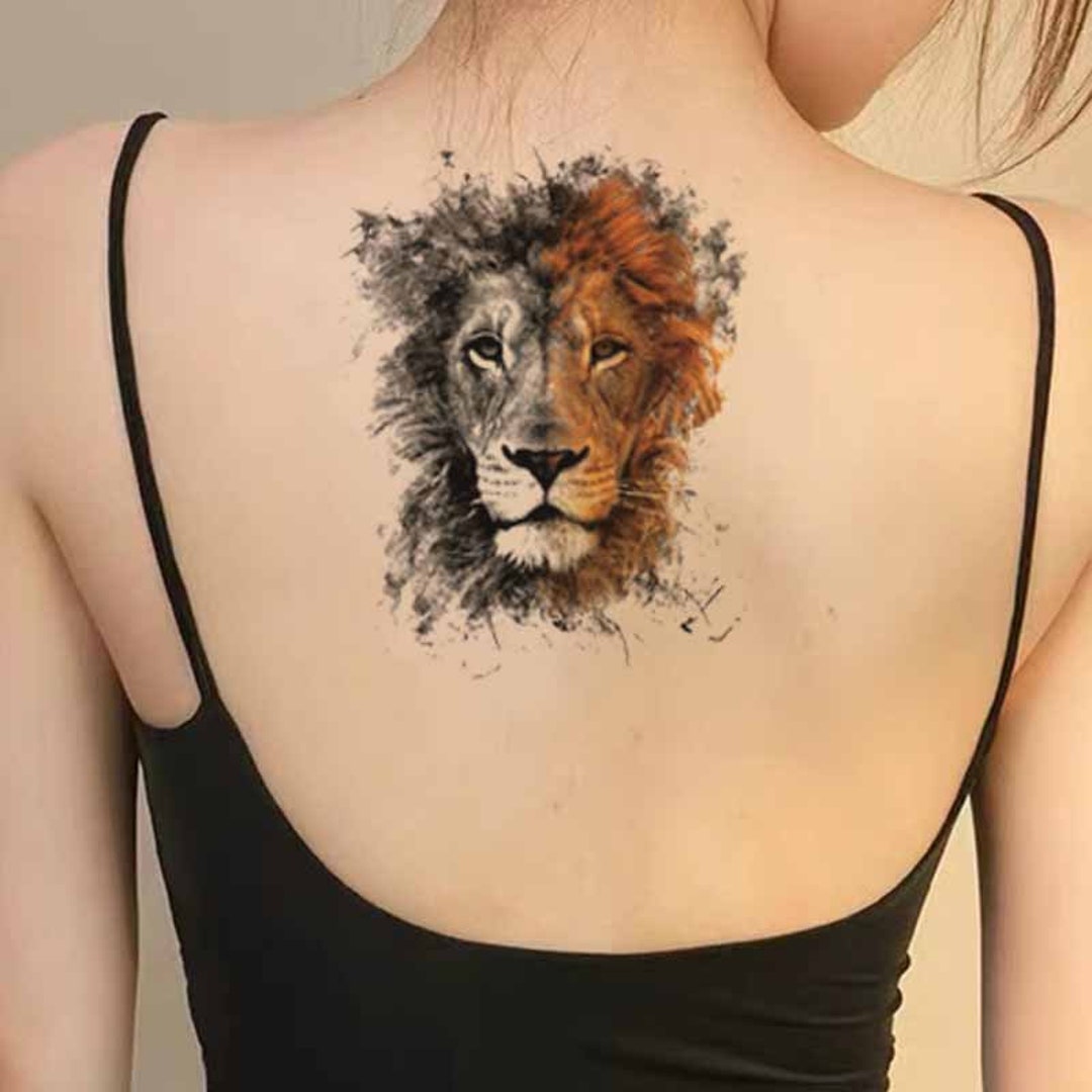 Lion Tattoo Lion Face Temporary Tattoo/ Lion Cover up Fake - Etsy Finland Lion Tattoo Lion Face Temporary Tattoo/ Lion Cover up Fake - Etsy Finland