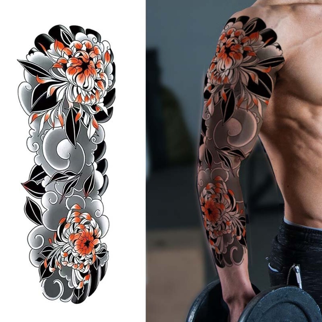 Japanese Chrysanthemum Sleeve Tattoo Sleeve Temporary Tattoo - Etsy Australia Japanese Chrysanthemum Sleeve Tattoo Sleeve Temporary Tattoo - Etsy Australia