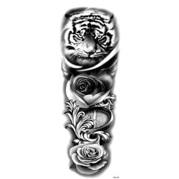 Temporary Tattoo Sleeve Tiger Compass Sleeve Tattoo Sleeve - Etsy Israel Temporary Tattoo Sleeve Tiger Compass Sleeve Tattoo Sleeve - Etsy Israel
