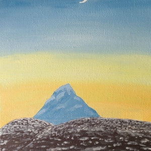 Moon Rise, pintura acrílica, obra de arte original, pintura de paisagem, 4x6, cartão postal, impressão artística