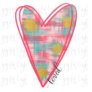 Valentine Gold Foil Painted Heart PNG Sublimation Printable Transfer