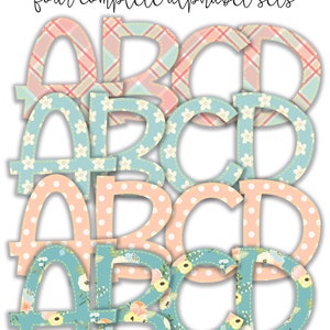 Vintage Floral Coral and Teal Alphabet Pack PNG Four Complete Alphabet Sets
