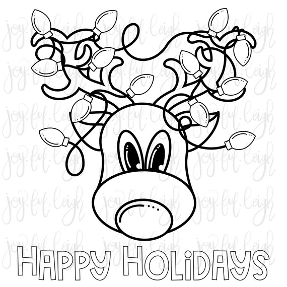 Reindeer Lights Coloring Page PNG Sublimation Printable
