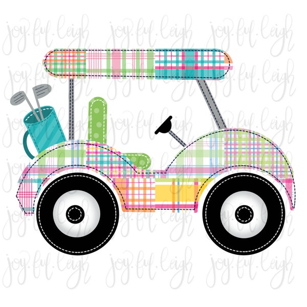 Pink Madras Golf Cart PNG Sublimation Printable Transfer