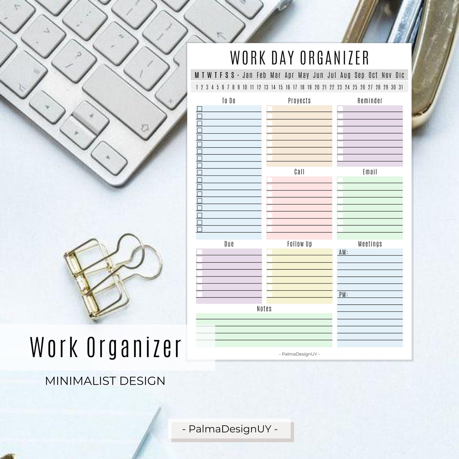 Printable Work Day Organizer Digital Journal Day Organizer | Etsy