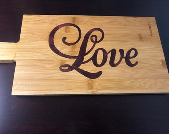 Love Charcuterie/Serving board/Cutting board with handle handmade With Epoxy Resin.