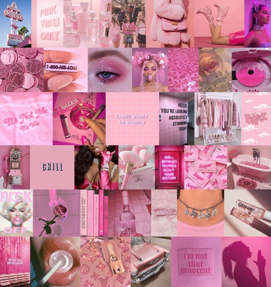 Pink & glam aesthetic digital collage kit 55 pcs pink vibe | Etsy