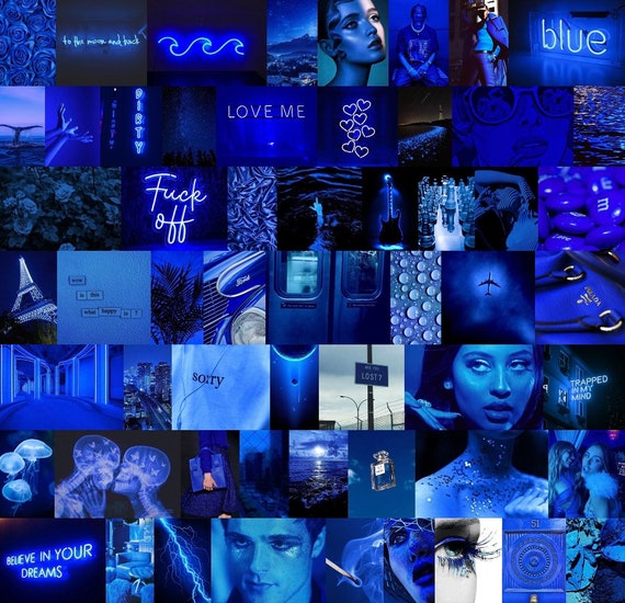 wallpapers Blue Neon Blue Aesthetic Bedroom Ideas neon blue aesthetic collage kit 60 pcs room decor neon etsy