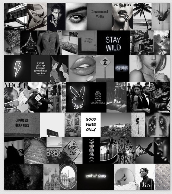 Black & white aesthetic digital collage kit 55 pcs digital | Etsy