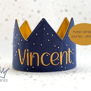 Custom Children's Birthday Party Crown, Personalized Kids Birthday Crown, Cute Birthday Gift Indigo/Senfgelb