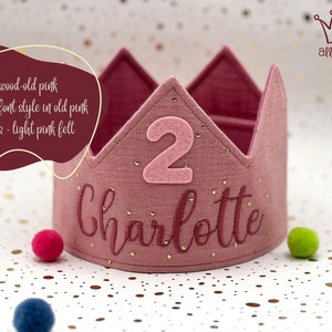 Girls Birthday Party Crown, Cute Unique Birthday Outfit for Girls, Custom Kids Crown rosewood - old pink