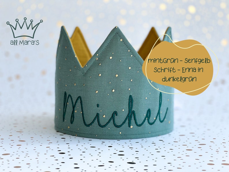 Costume for Kid Birthday Party, Kid's Cloth Birthday Crown, Cotton Crown for Toddler mintgrün-senfgelb