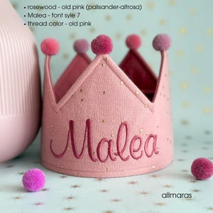 Geburtstagskrone Mädchen mit Name – Personalisierte Stoffkrone aus Musselin, Kinderkrone für den 1. Geburtstag