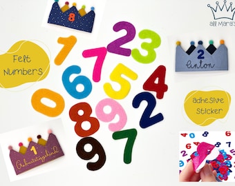 Glitter numbers, felt numbers, self-adhesive numbers, sticker numbers