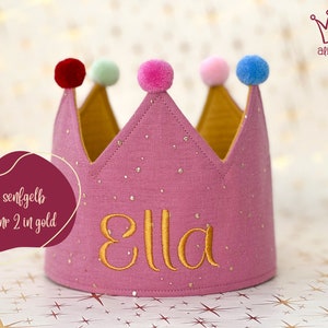 Geburtstag Krone für Kinder, Handgemachte Stoffkrone, Personalisierte Kinderkrone, Geschenk für Geburtstag rosa - senfgelb